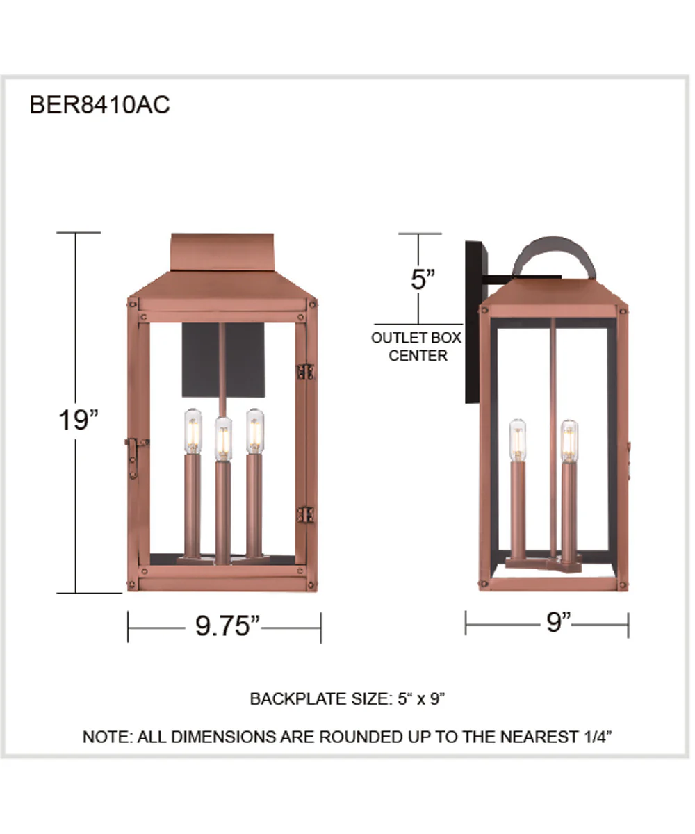 Beryn 3-light Outdoor Wall Light Aged Copper - Image 4
