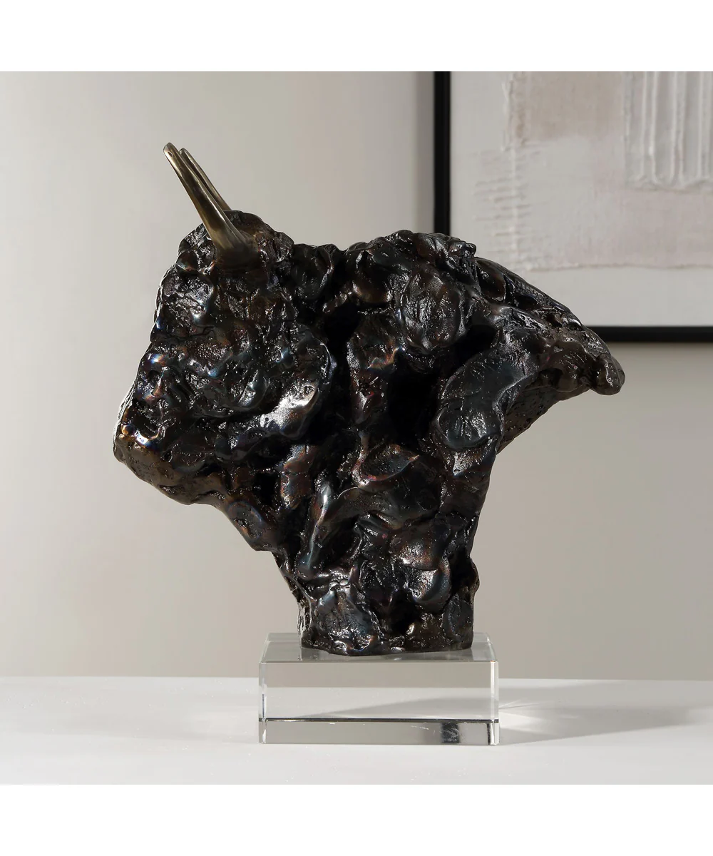 Bison Bust Bronze Sculpture - Image 3