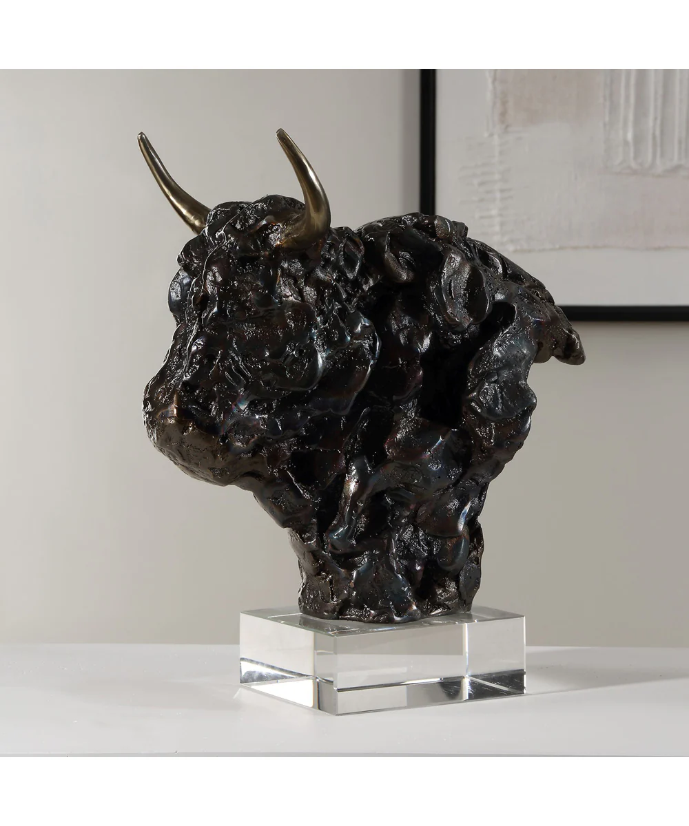 Bison Bust Bronze Sculpture - Image 6