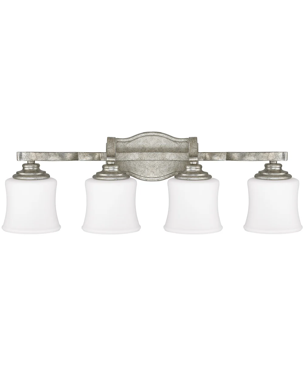 Blair 4-Light Vanity In Antique Silver With Soft White Glass