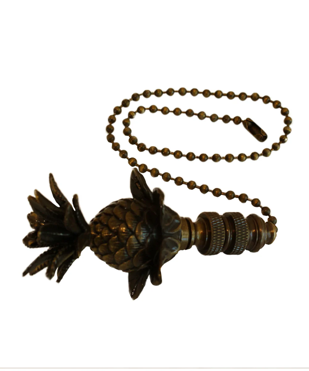 Blooming Pineapple Ceiling Fan Pull, 3"h with 12" Antiqued Brass Chain - Image 2