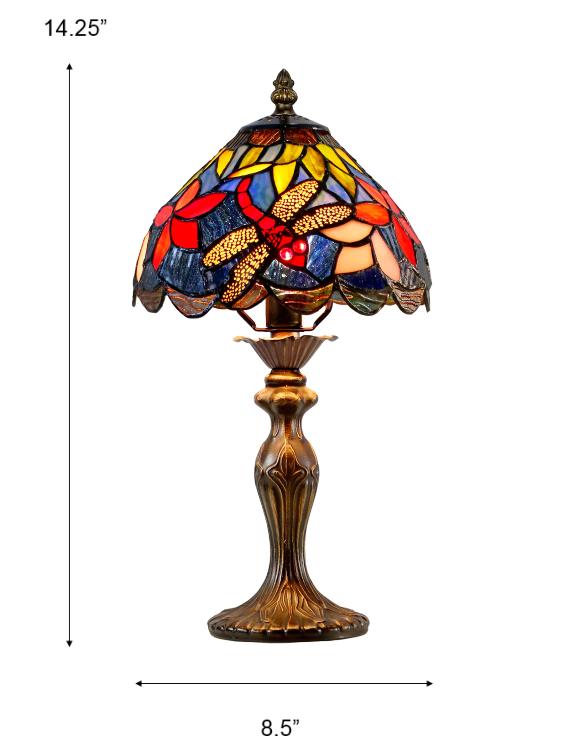 Borrdego Dragonfly  14.25 Inch  Tall Handmade Tiffany Accent Lamp - Image 2