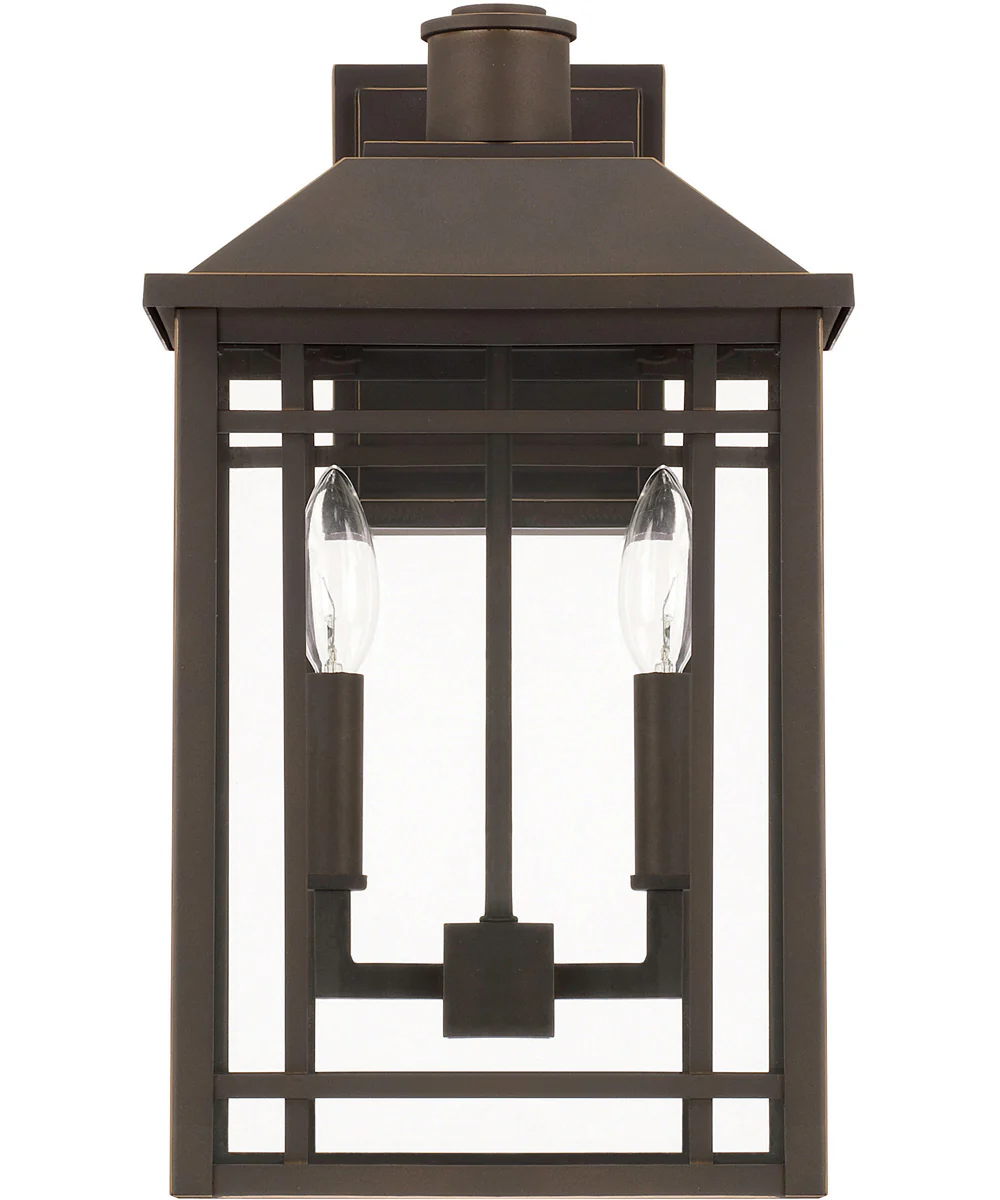 Braden 2-Light Outdoor Wall Mount Rain or Shine - Oiled Bronze with Clear Glass