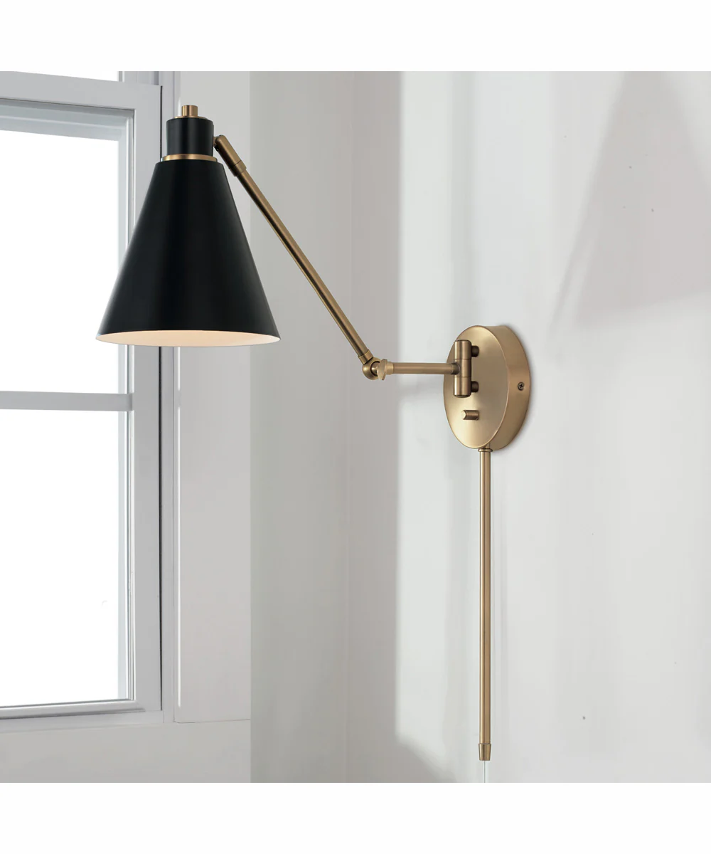 Bradley 1-Light Plug In Sconce Aged Brass and Black, 7"W - Image 2