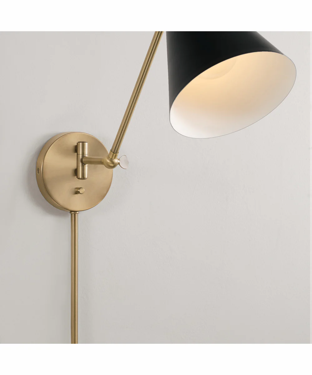 Bradley 1-Light Plug In Sconce Aged Brass and Black, 7"W - Image 3