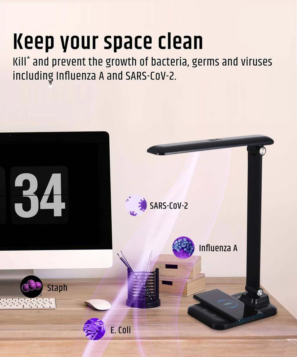Brilli 15"H Bright-Clean Antimicrobial LED Desk Lamp Matte Black Finish with Wireless Charging - Image 2