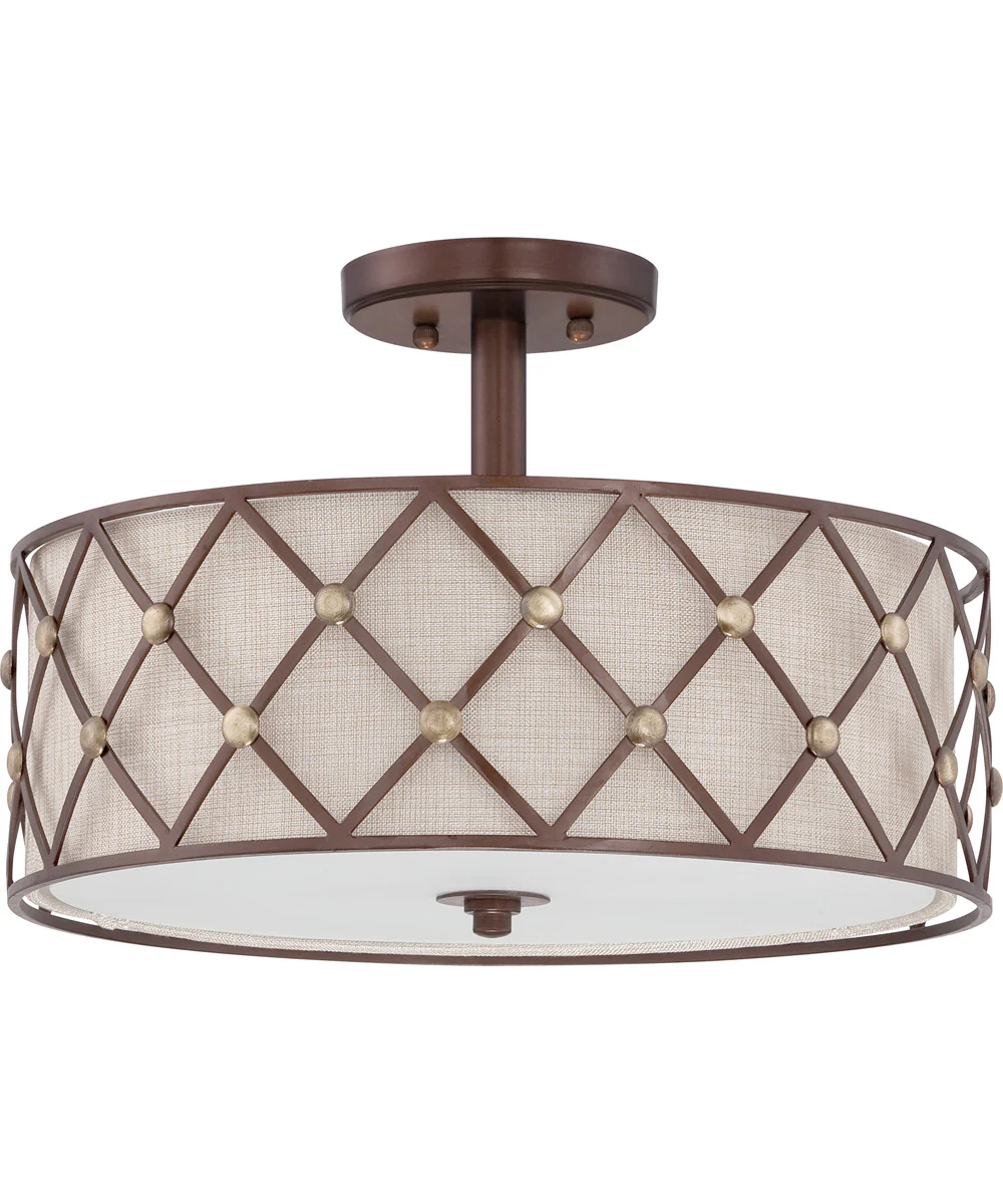 Brown Lattice Large 3-light Semi Flush Mount Copper Canyon - Image 3