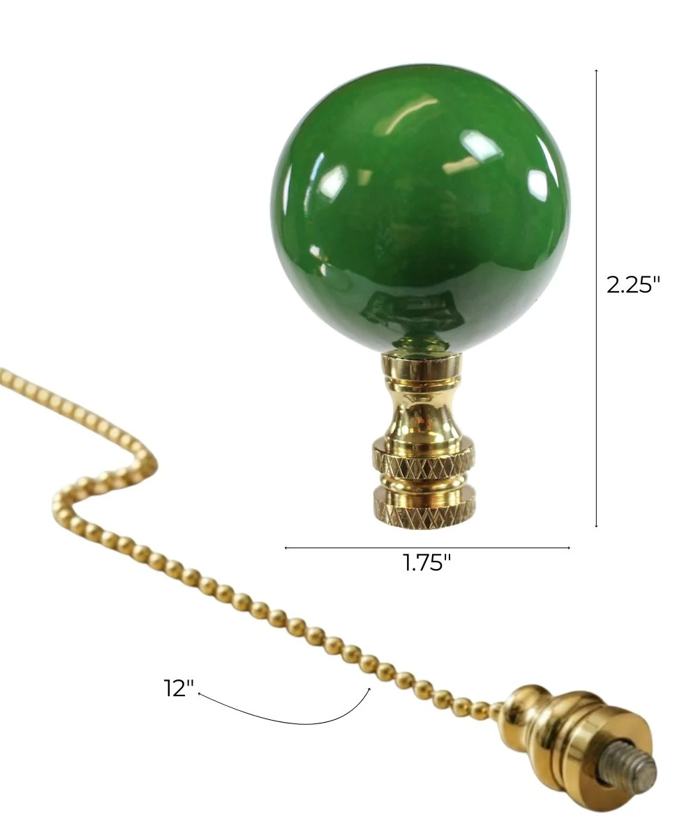 Polished Brass Hunter Green Ceramic Ball Fan Pull 2.25"h - Image 3