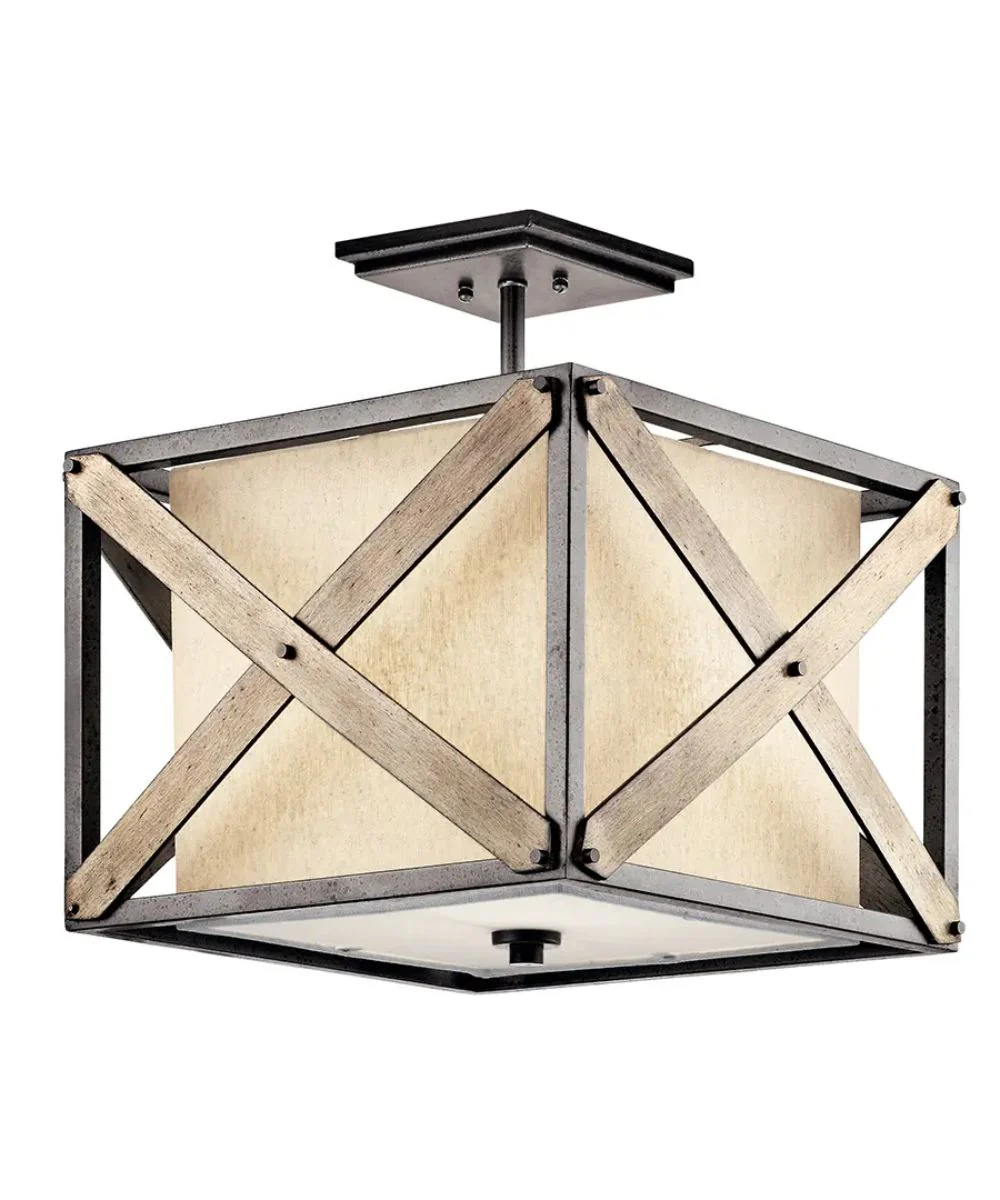 Cahoon 16"W 1-Light Anvil Iron Finish Square Shade Pendant/Semi-Flush Mount Light Fixture by Kichler - Image 4