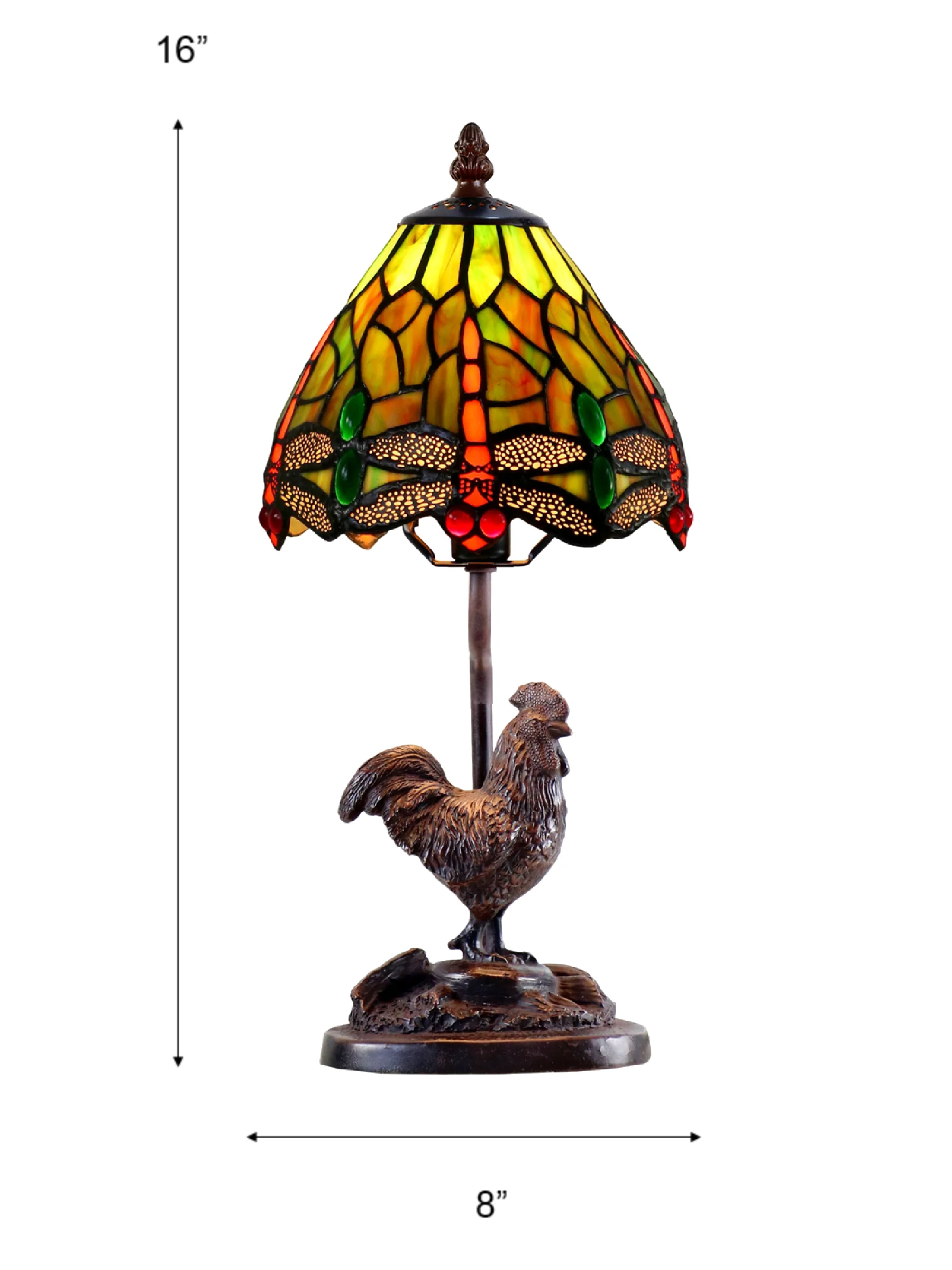 Callico Rooster 15 Inch Tall Handmade Tiffany Accent Table Lamp - Image 2