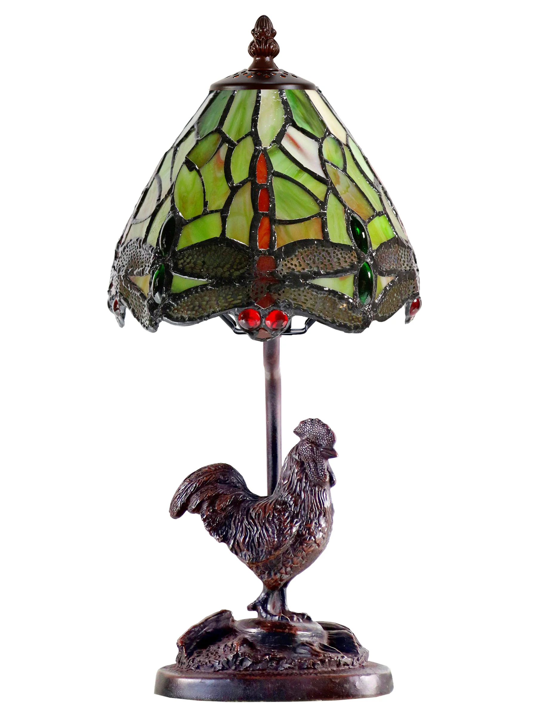Callico Rooster 15 Inch Tall Handmade Tiffany Accent Table Lamp - Image 3