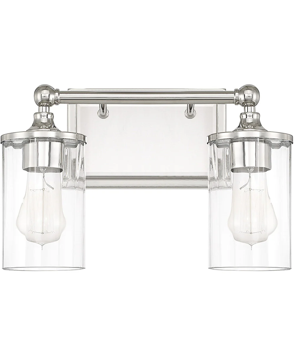 Camden 2-Light Vanity In Polished Nickel With Clear Beveled Glass