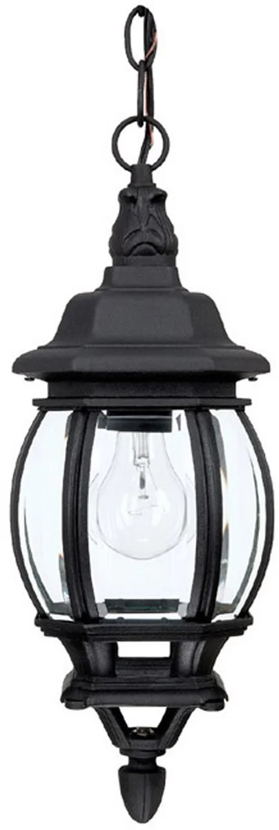 7"W French Country 1-Light Hanging Outdoor Lantern Rain or Shine - Black