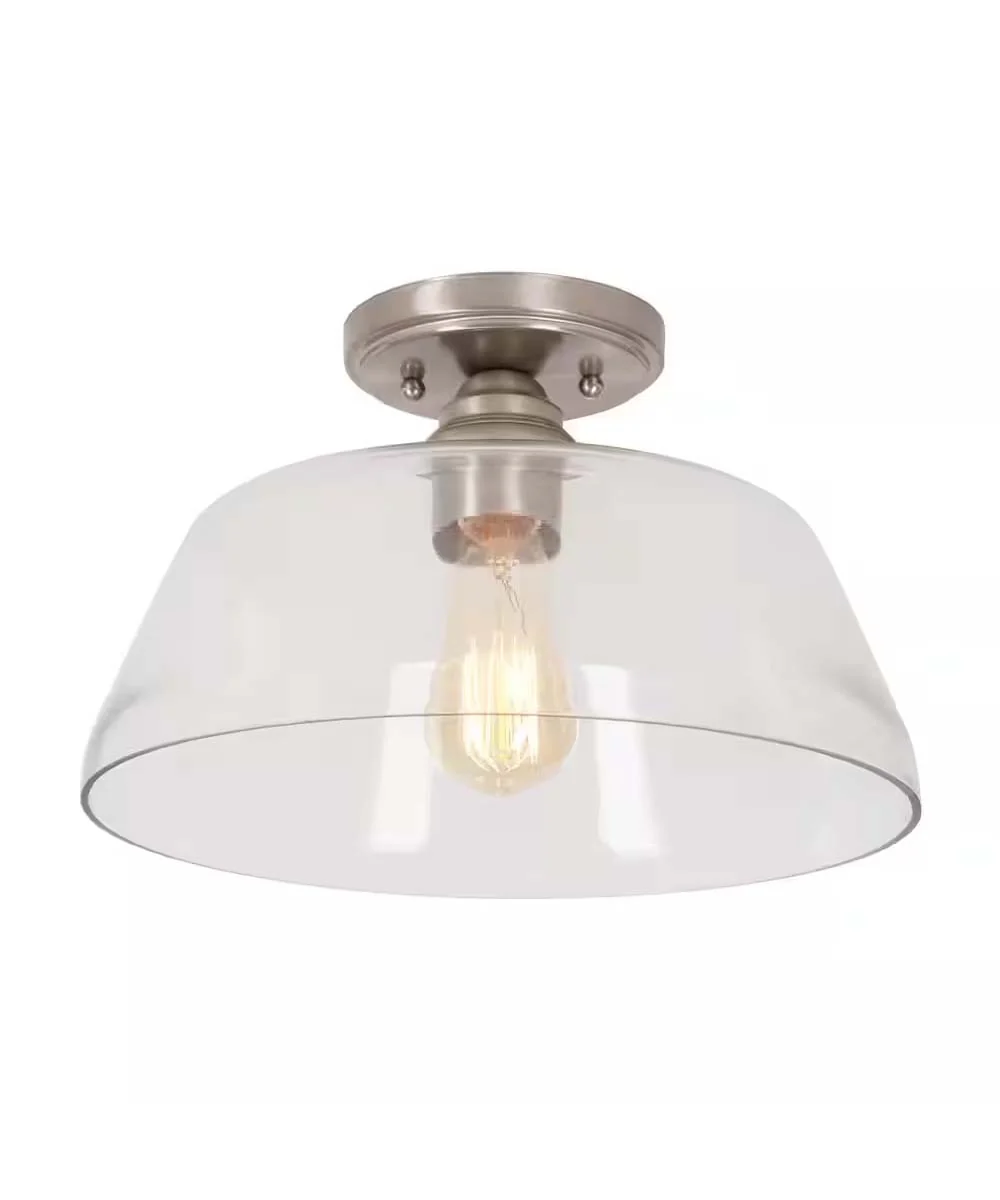 Catalina 13"W 1-Light Semi Flush Mount Vintage Light Fixture Brushed Nickel Finish with Glass Shade
