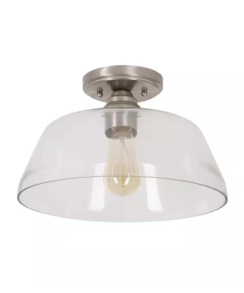 Catalina 13"W 1-Light Semi Flush Mount Vintage Light Fixture Brushed Nickel Finish with Glass Shade - Image 4
