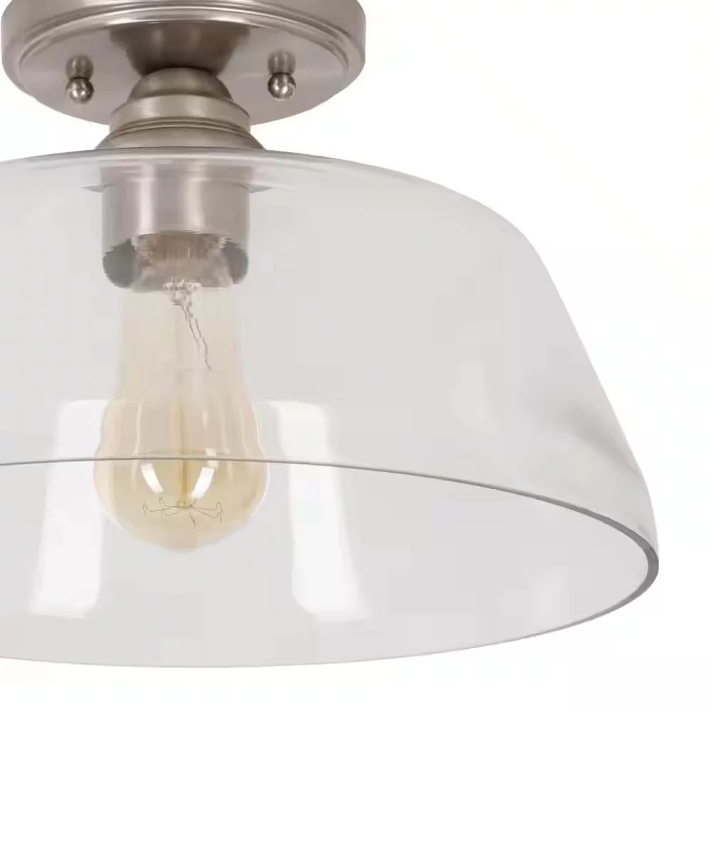 Catalina 13"W 1-Light Semi Flush Mount Vintage Light Fixture Brushed Nickel Finish with Glass Shade - Image 6
