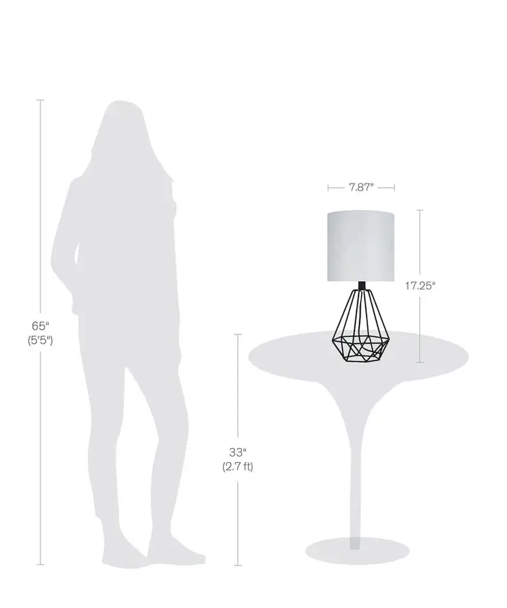 Catalina 18"H Metal Geometric Cage Matte Black Finish Table Lamp with White Linen Drum Shade - Image 3