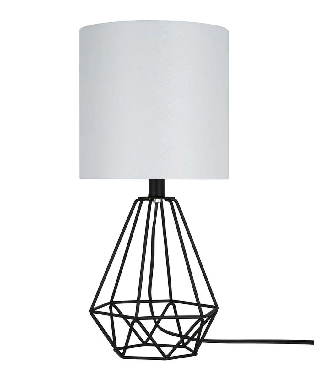 Catalina 18"H Metal Geometric Cage Matte Black Finish Table Lamp with White Linen Drum Shade - Image 4