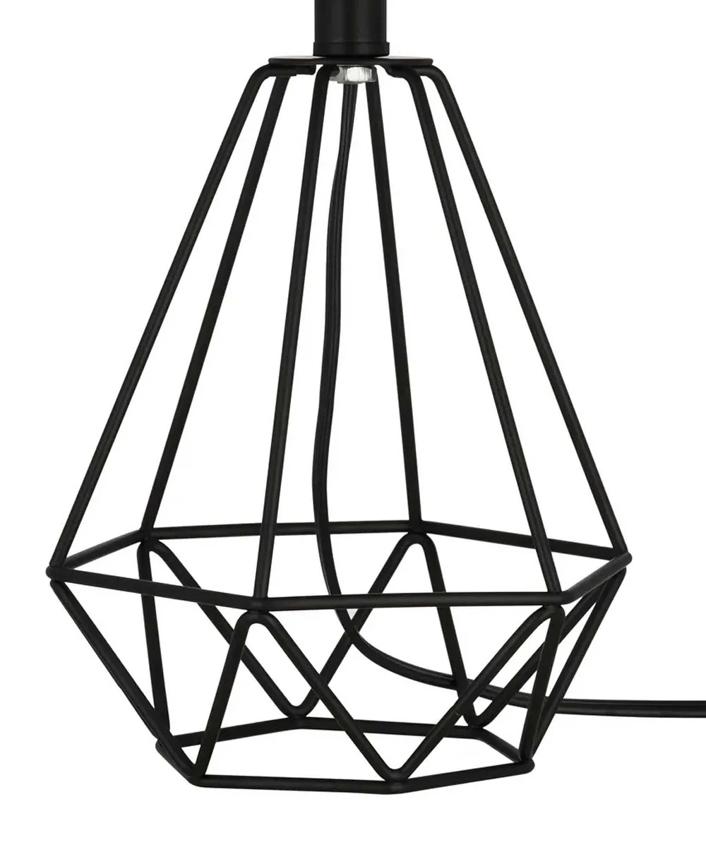 Catalina 18"H Metal Geometric Cage Matte Black Finish Table Lamp with White Linen Drum Shade - Image 5