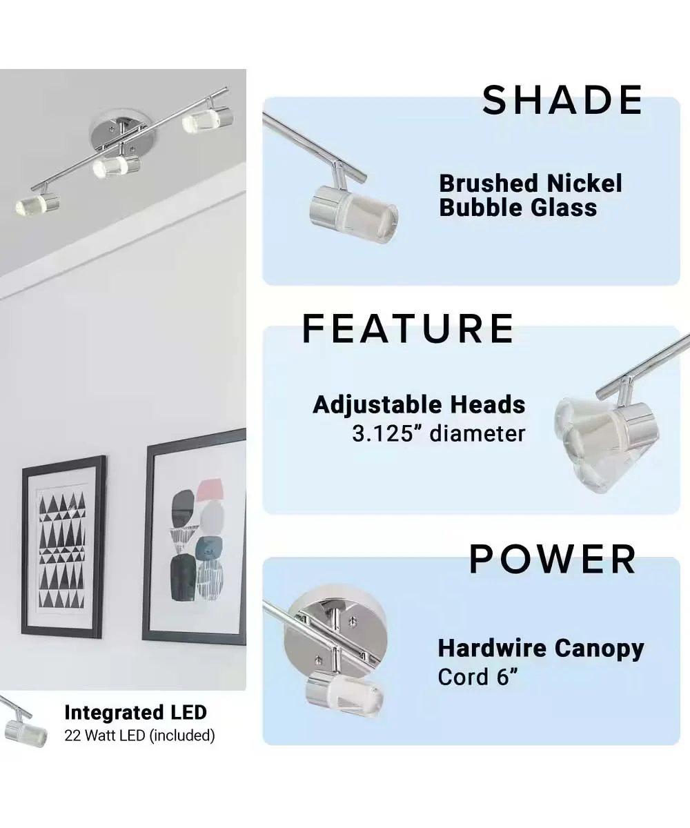 Catalina 19"W 3-Light LED Track Bar Light Fixture Brushed Nickel with Bubble Glass Shades - Image 6