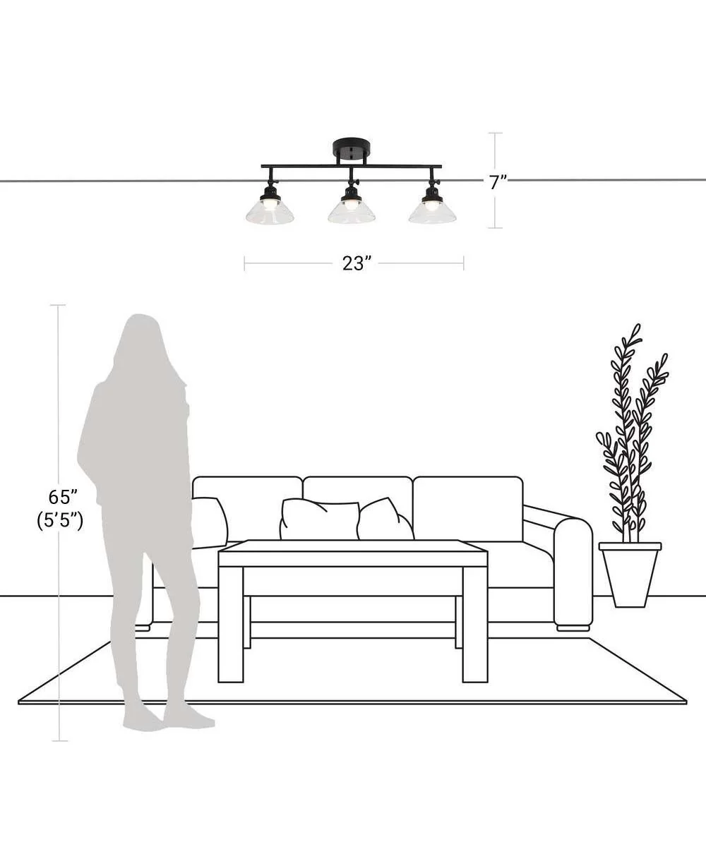 Catalina 23"W 3-Light LED Track Bar Light Fixture, Matte Black with Clear Glass Shades - Image 3