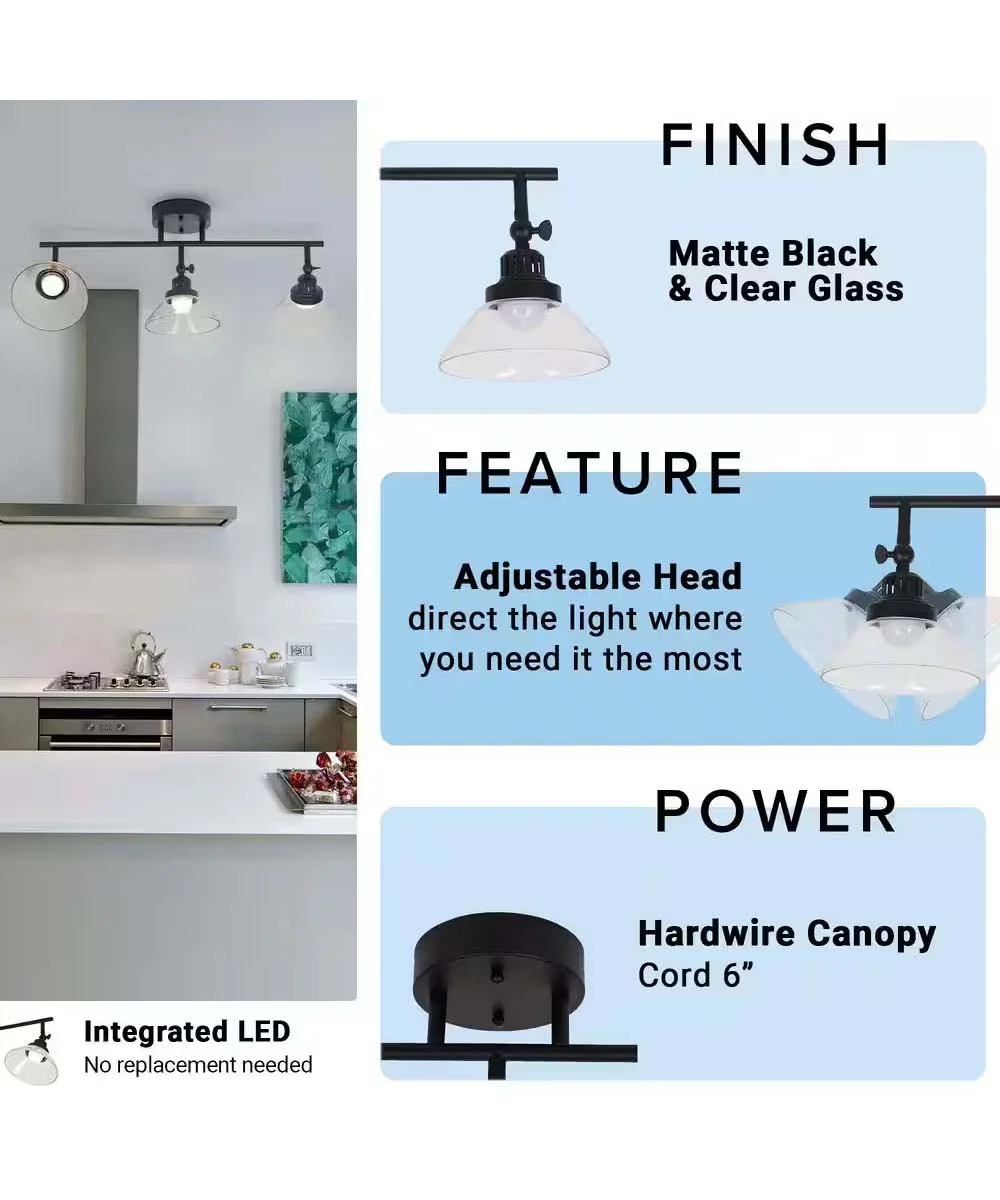 Catalina 23"W 3-Light LED Track Bar Light Fixture, Matte Black with Clear Glass Shades - Image 7