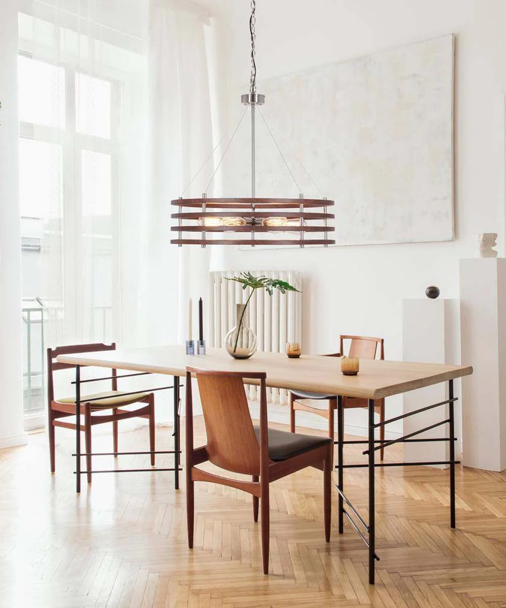 Catalina 24"W 6-Light Polished Nickel Drum Modern Pendant Mahogany Wood Finish Shade - Image 2