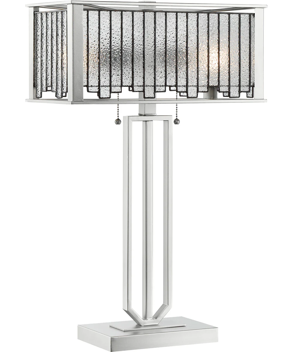 Celine 2-Light Table Lamp Aged Silver/Tiffany Glass Shade