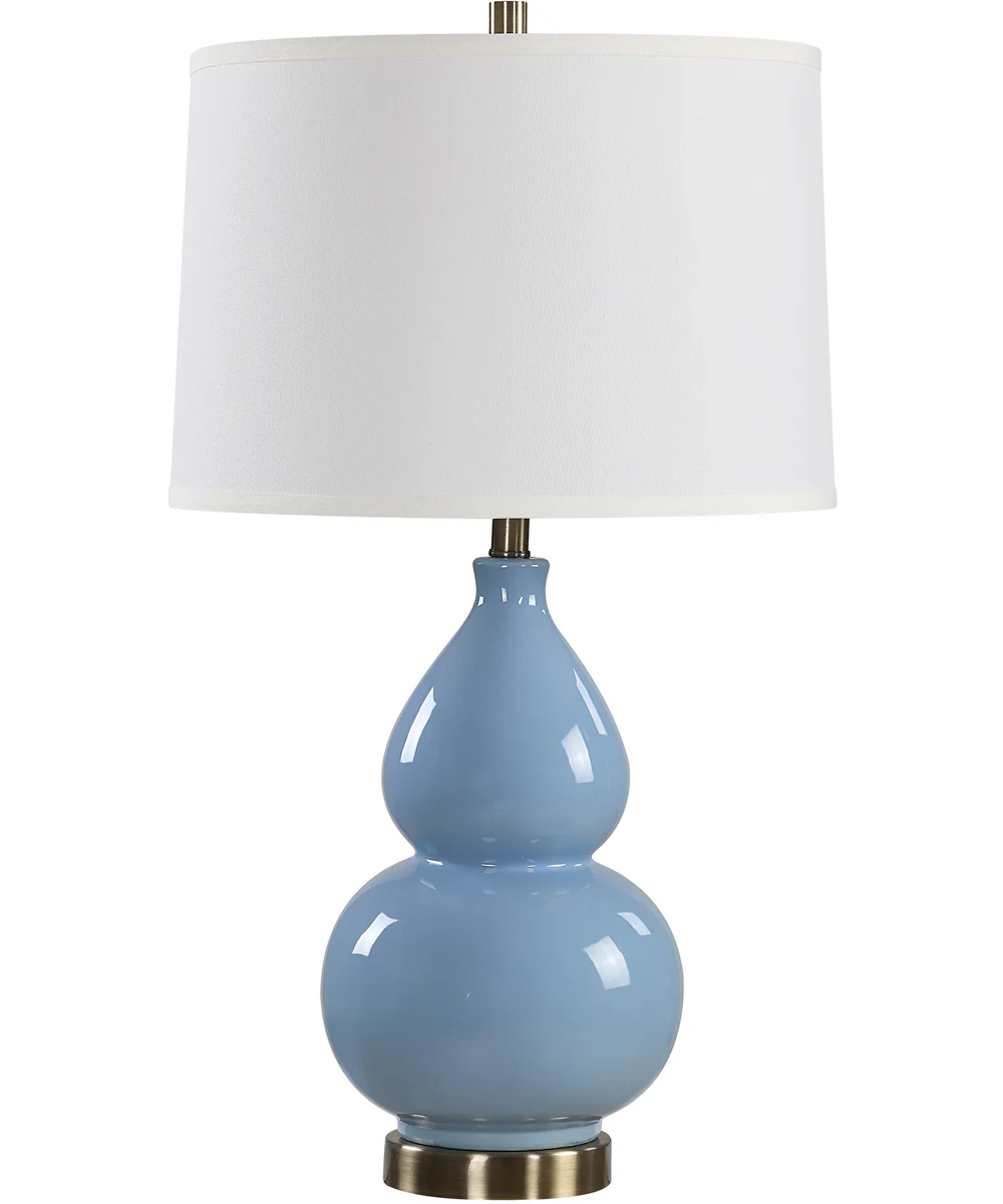 Ceramic Gourd Table Lamp in Powder Blue with White Linen - Image 3