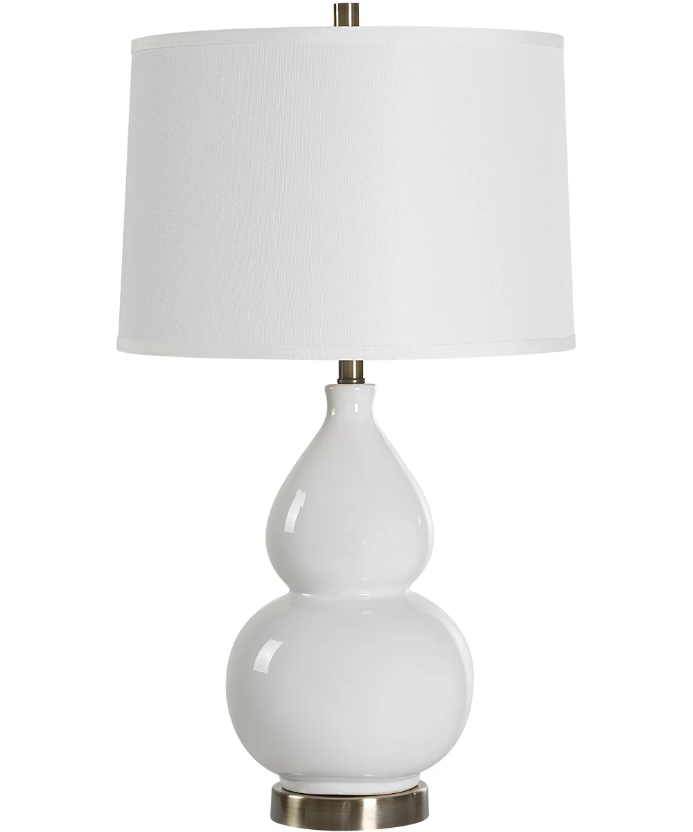 Ceramic Gourd Table Lamp in White with White Linen - Image 3