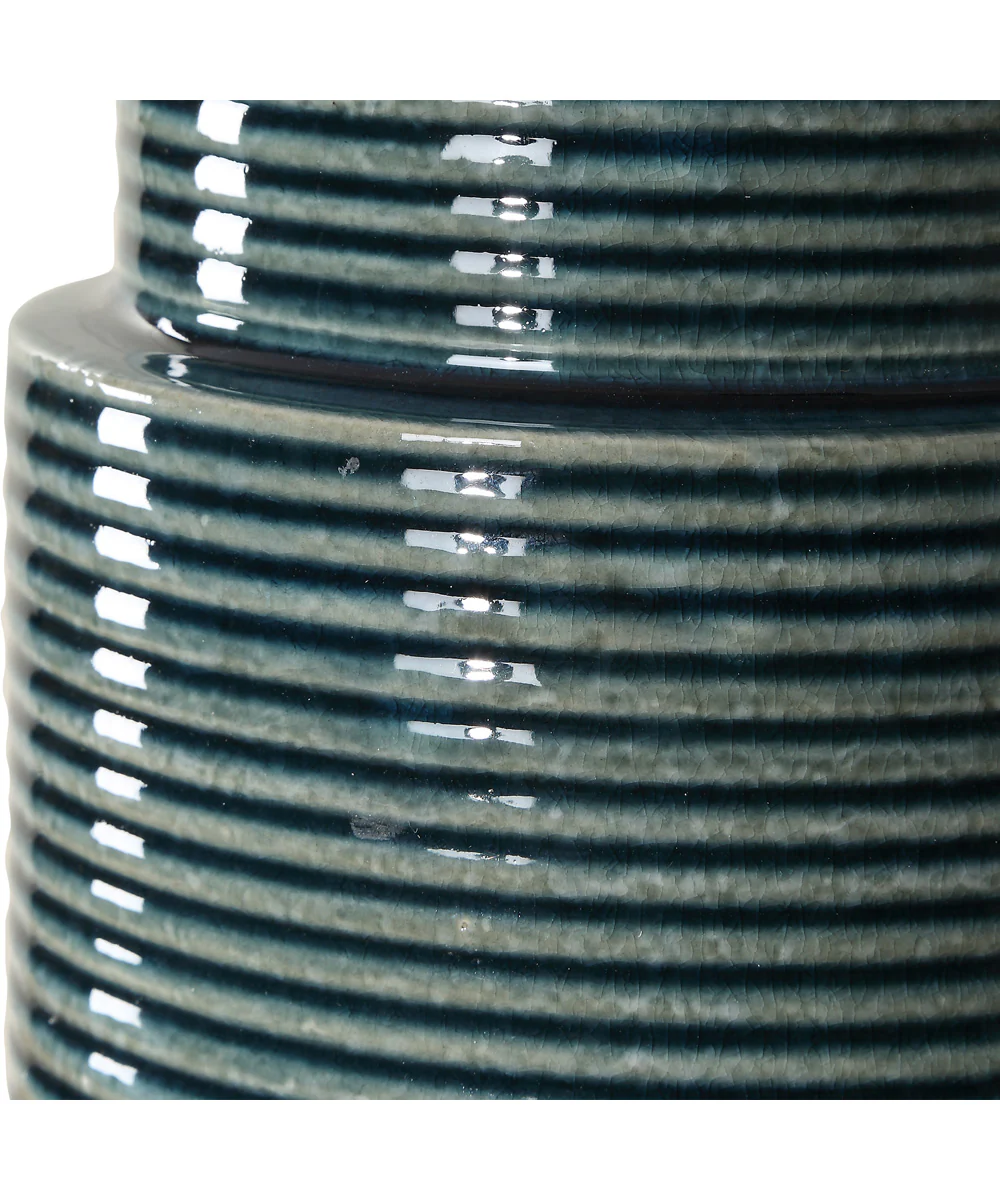 Ceramic Table Lamp in Ribbed Teal and White Linen - Image 7