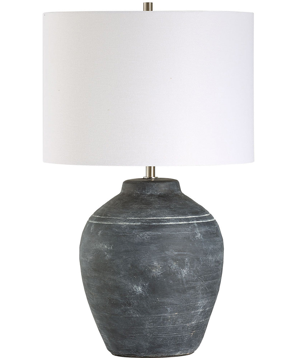 Ceramic Table Lamp in Weathered Black with White Linen - Image 4