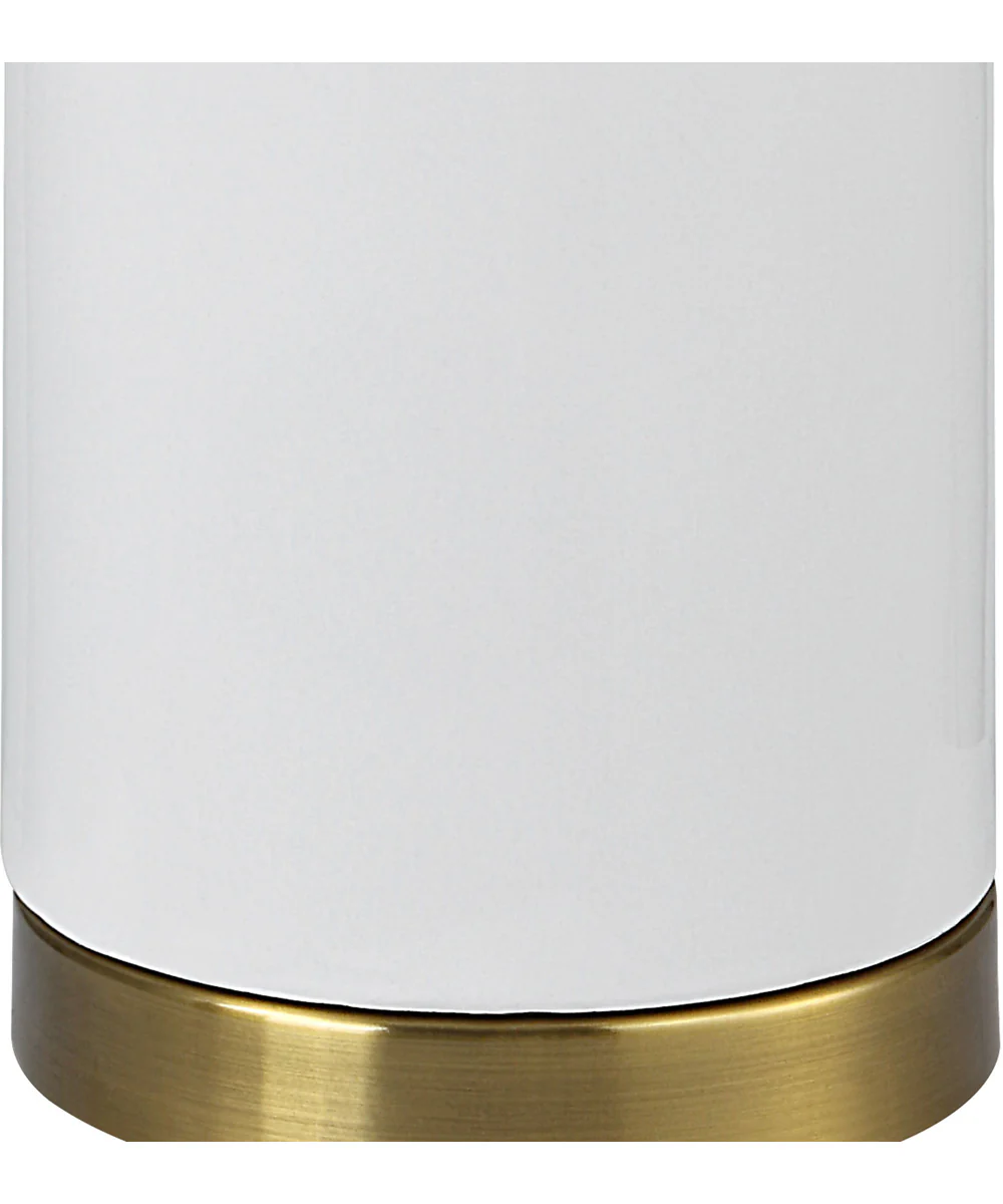 Ceramic Table Lamp in White Gloss and Gold with White Linen - Image 5
