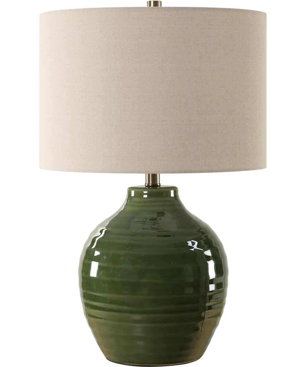 Ceramic Table Lamp Textured Moss Green and Beige Linen - Image 4