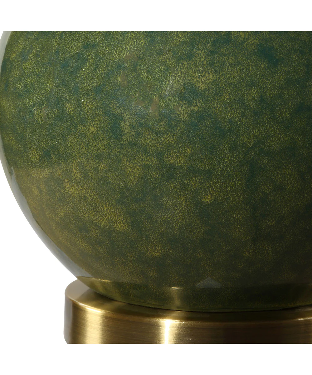 Ceramic Table Lamp with Emerald Green Glaze and Beige Linen - Image 6