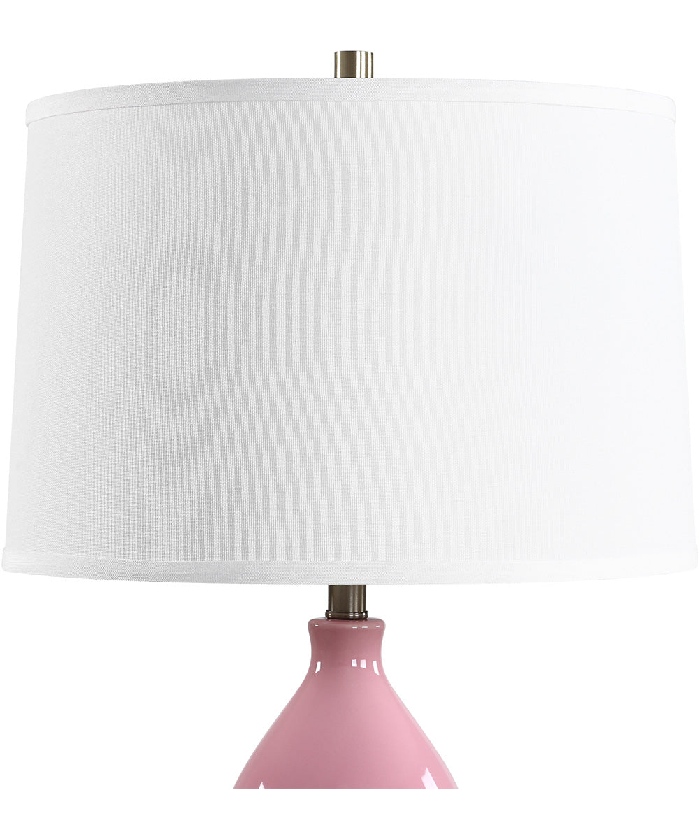 Ceramic Table Lamp with Pink Glaze and White Linen - Image 4