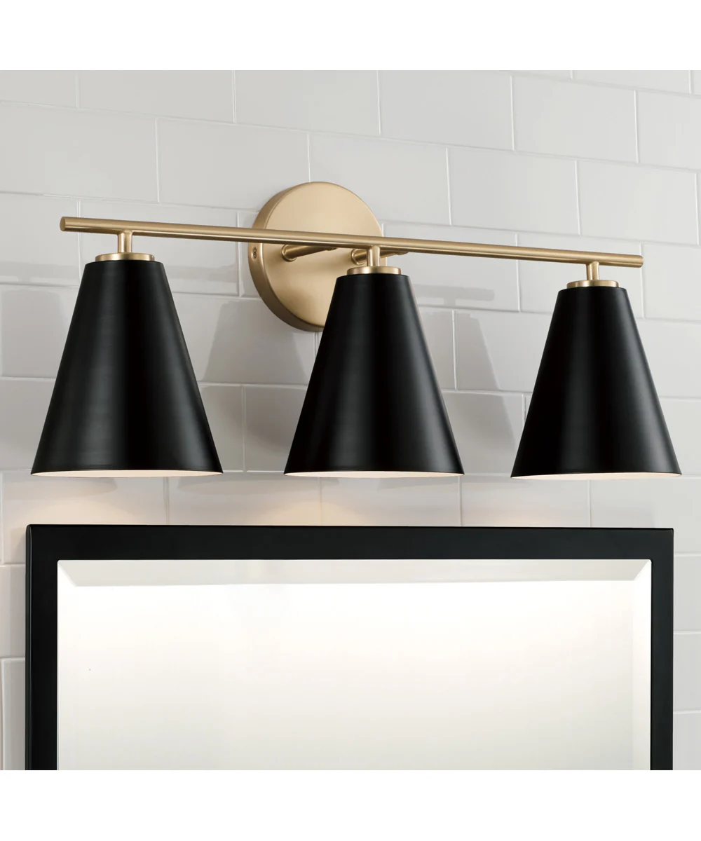 Charlie 3-Light Vanity Matte Brass and Black - Image 3