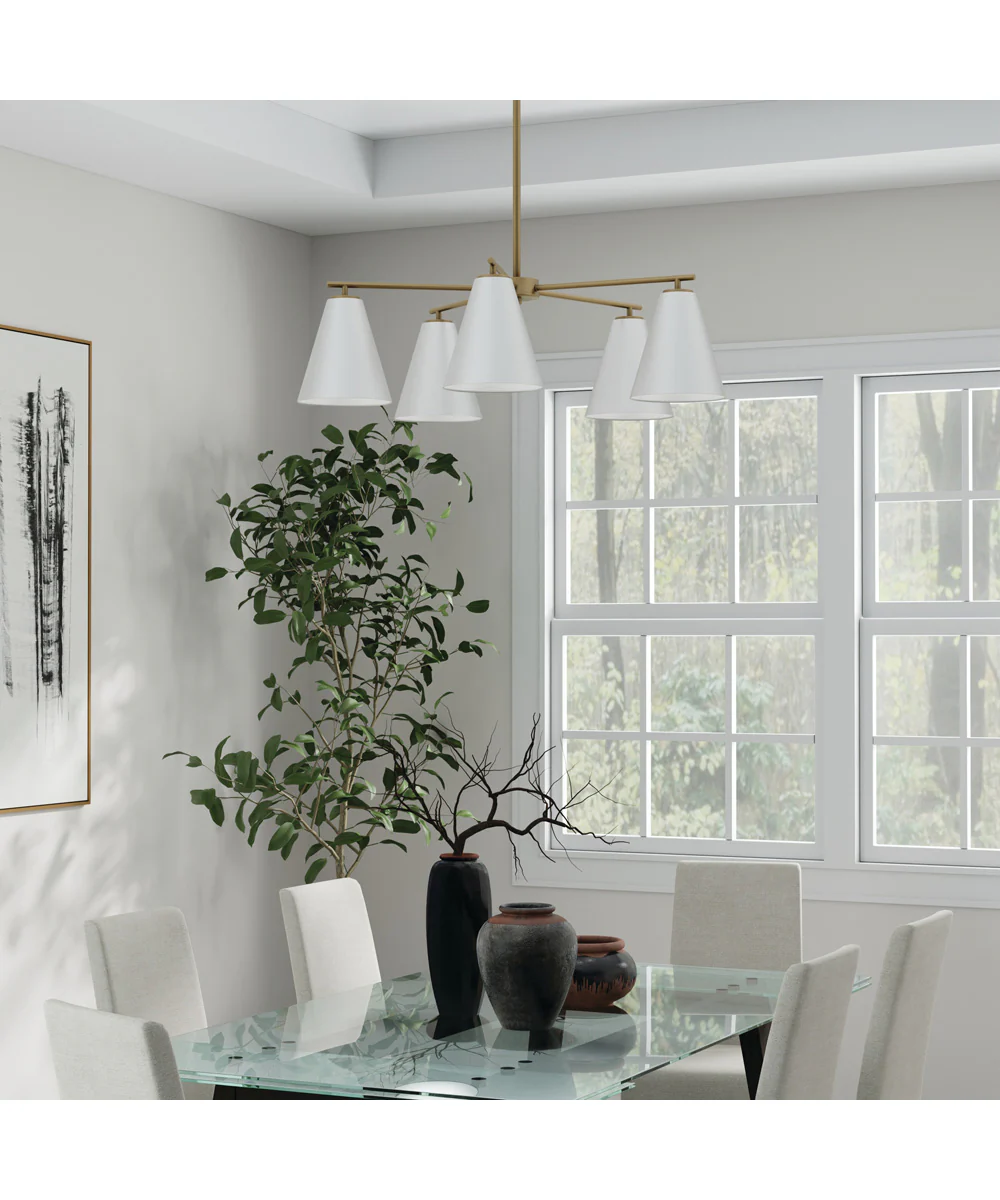 Charlie 5-Light Chandelier Matte Brass and White - Image 2