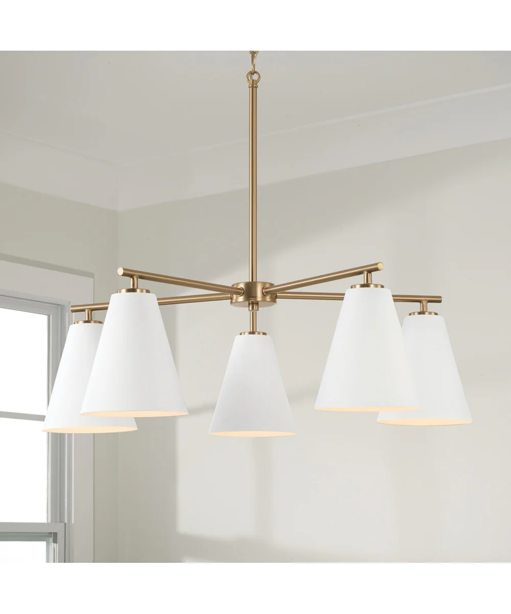 Charlie 5-Light Chandelier Matte Brass and White - Image 3