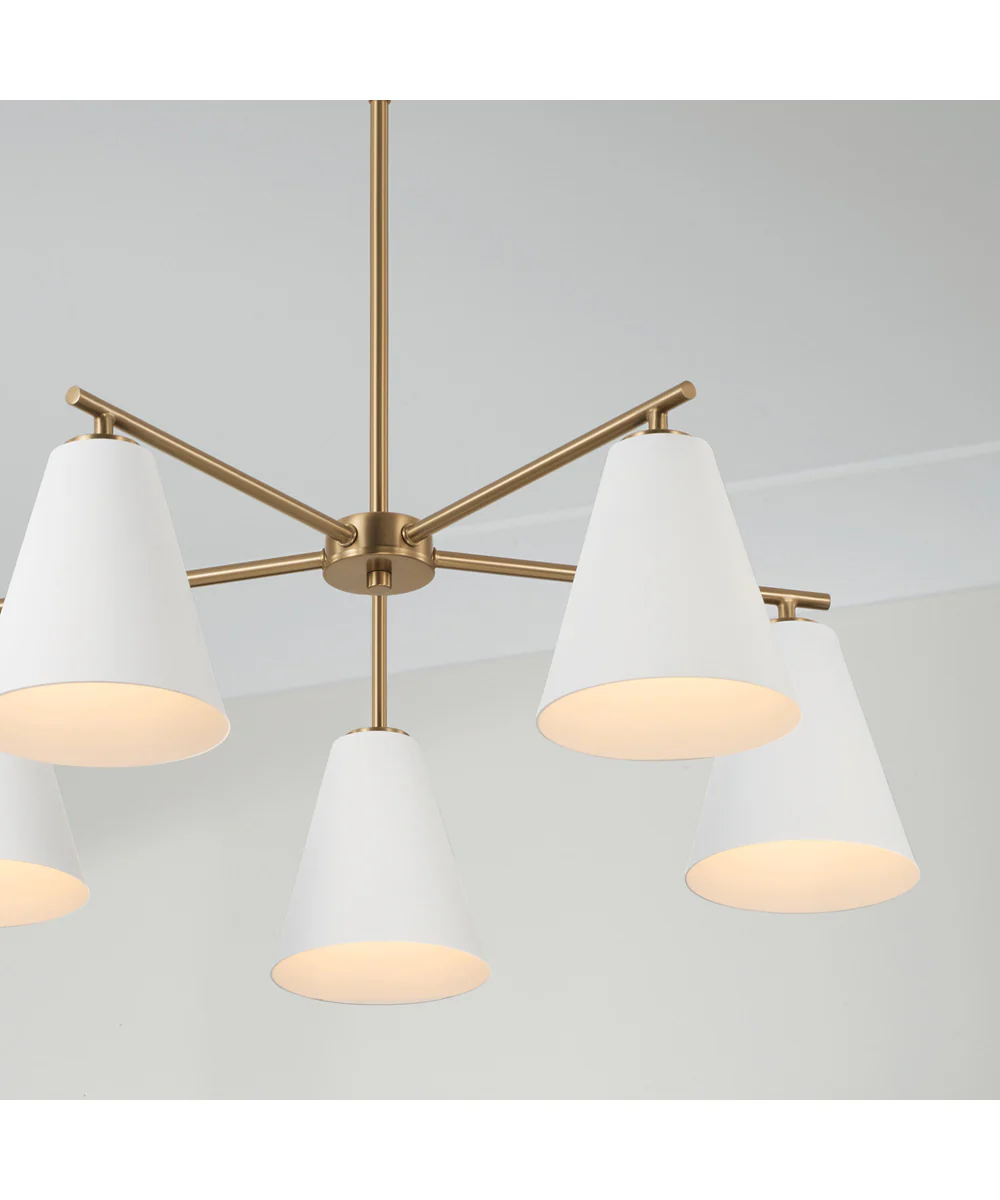 Charlie 5-Light Chandelier Matte Brass and White - Image 5