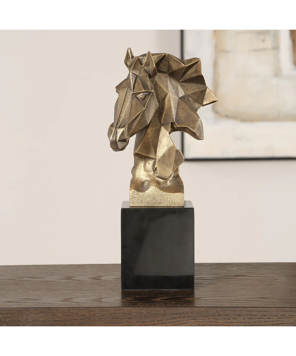 Chiseled Horse Bust Sculpture - Image 3