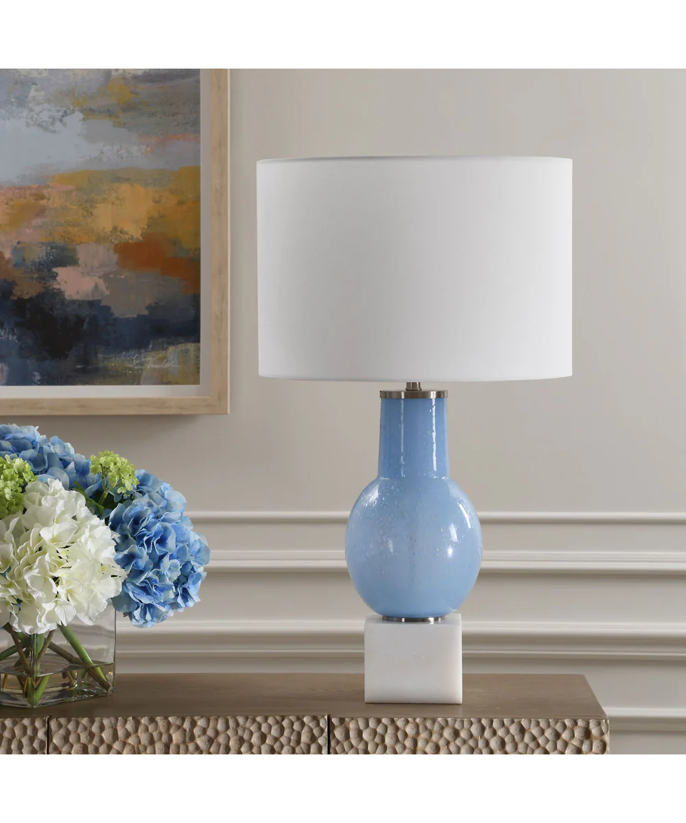 Clear Sky Blue Glass Table Lamp - Image 3
