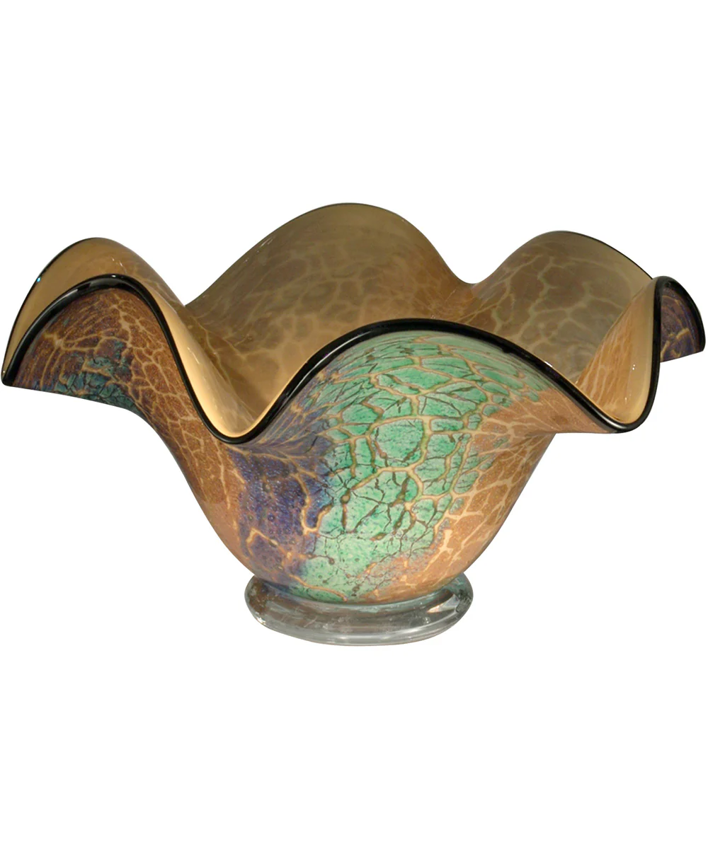 Crackle Ruffle Hand Blown Art Glass Bowl