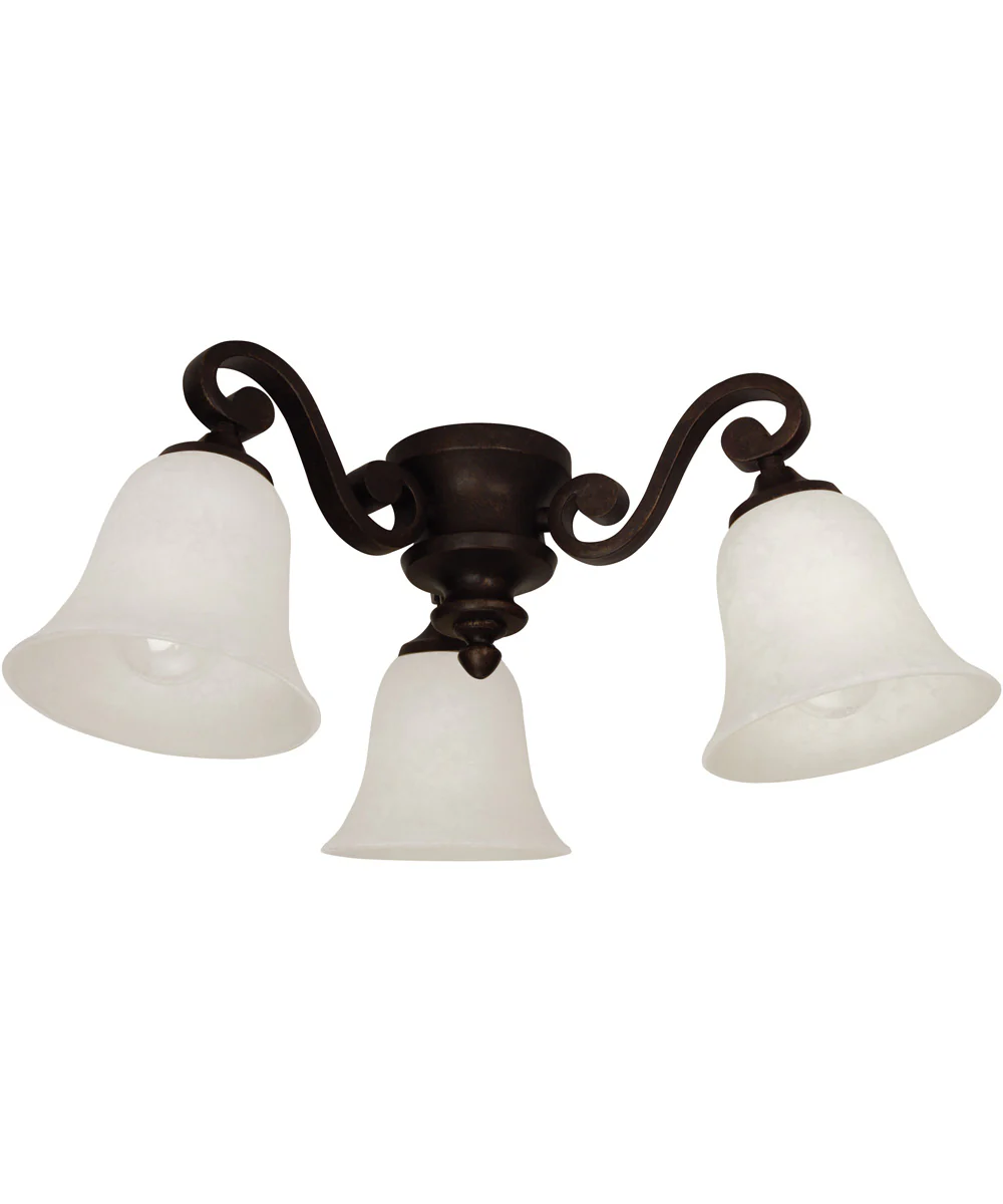 3 Light Fitter and Glass 3-Light LED Fan Light Kit Oiled Bronze