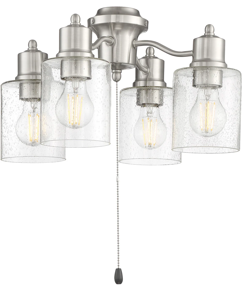 4 Light Fitter and Glass 4-Light LED Filament Fan Light Kit Brushed Polished Nickel
