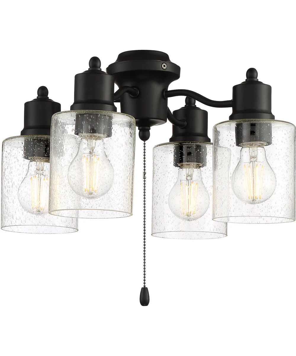 4 Light Fitter and Glass 4-Light LED Filament Fan Light Kit Flat Black