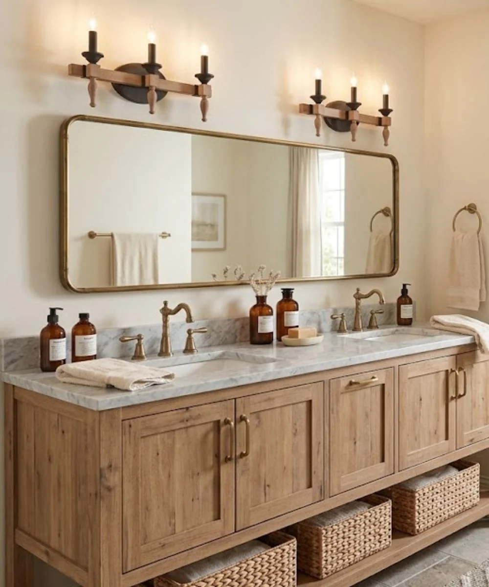 Glenwood 21"W 3-Light Aged Bronze and Distressed Oak Finish Bathroom Vanity Light Fixture - Image 3