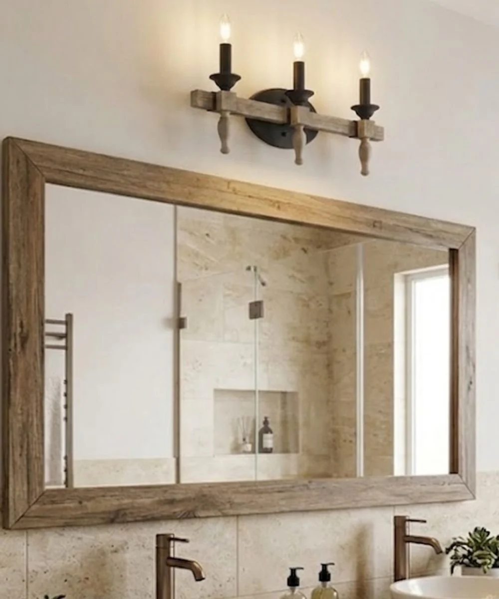 Glenwood 21"W 3-Light Aged Bronze and Distressed Oak Finish Bathroom Vanity Light Fixture - Image 4