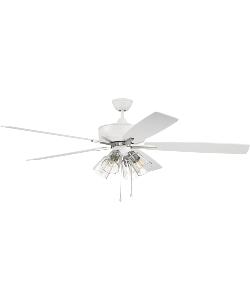 60" Super Pro 104 4-Light Ceiling Fan (Blades Included) White/Polished Nickel