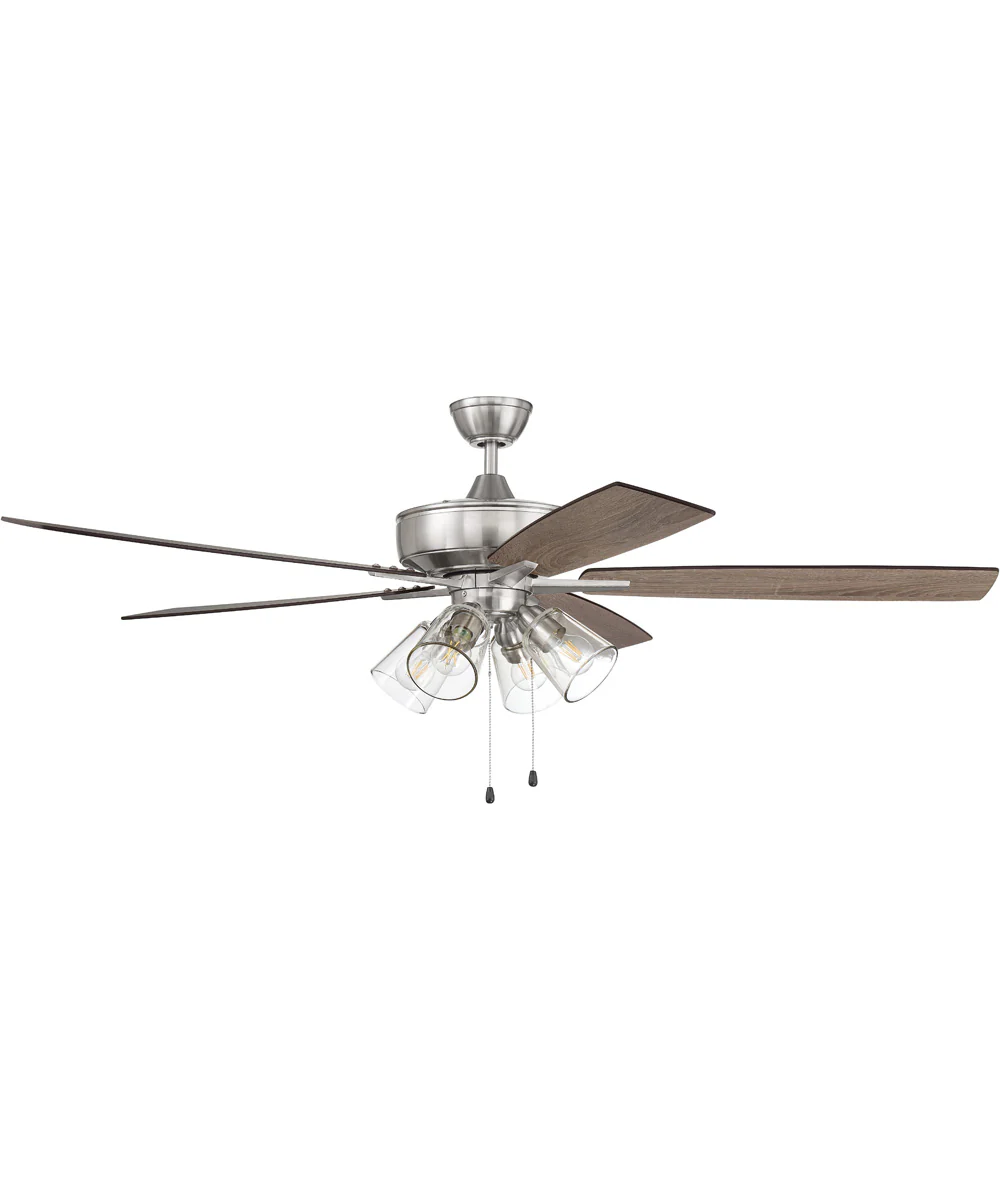 60" Super Pro 104 Clear 4 Light Kit 4-Light A - series Ceiling Fan (Blades Included) Brushed Polished Nickel